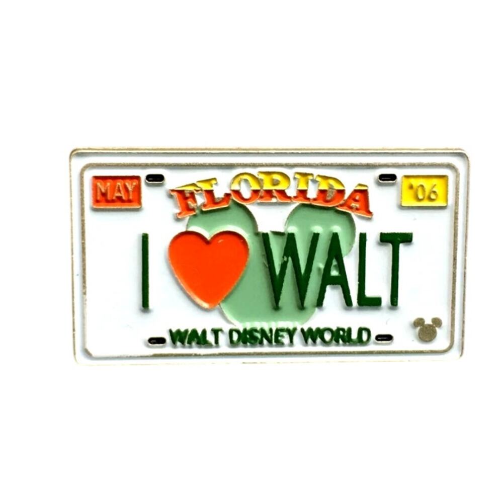 2007 Hidden Mickey I Heart Walt Florida License Plate Disney Trading Pin